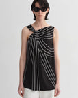 Elastic silk twisted collar original geometric print slim fit multi - occasion T-shirt sleeveless vest for women - variant_title