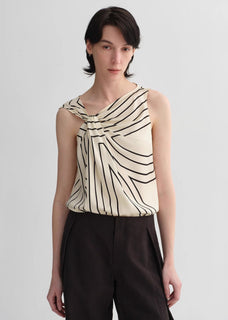 Elastic silk twisted collar original geometric print slim fit multi - occasion T-shirt sleeveless vest for women - variant_title