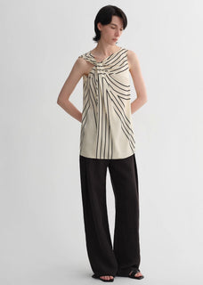 Elastic silk twisted collar original geometric print slim fit multi - occasion T-shirt sleeveless vest for women - variant_title