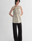 Elastic silk twisted collar original geometric print slim fit multi - occasion T-shirt sleeveless vest for women - variant_title