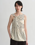 Elastic silk twisted collar original geometric print slim fit multi - occasion T-shirt sleeveless vest for women - variant_title