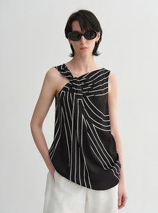 Elastic silk twisted collar original geometric print slim fit multi - occasion T-shirt sleeveless vest for women - variant_title