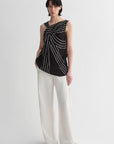 Elastic silk twisted collar original geometric print slim fit multi - occasion T-shirt sleeveless vest for women - variant_title