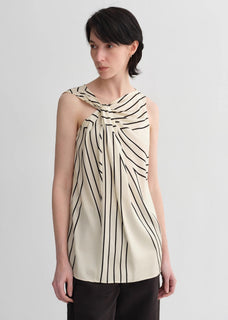 Elastic silk twisted collar original geometric print slim fit multi - occasion T-shirt sleeveless vest for women - variant_title