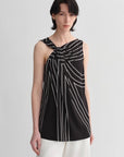Elastic silk twisted collar original geometric print slim fit multi - occasion T-shirt sleeveless vest for women - variant_title