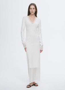 Elegant and intellectual triacetate Tencel blended skin - friendly transparent splicing design V - neck dress - variant_title