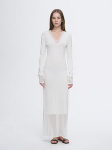 Elegant and intellectual triacetate Tencel blended skin - friendly transparent splicing design V - neck dress - variant_title