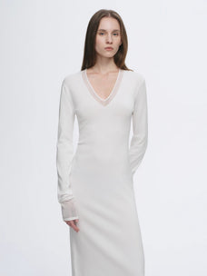 Elegant and intellectual triacetate Tencel blended skin - friendly transparent splicing design V - neck dress - variant_title