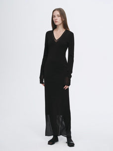 Elegant and intellectual triacetate Tencel blended skin - friendly transparent splicing design V - neck dress - variant_title