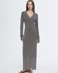 Elegant and intellectual triacetate Tencel blended skin - friendly transparent splicing design V - neck dress - variant_title