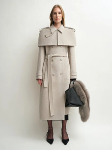 Elegant Silhouette alpaca wool coat with detachable cape product image 02