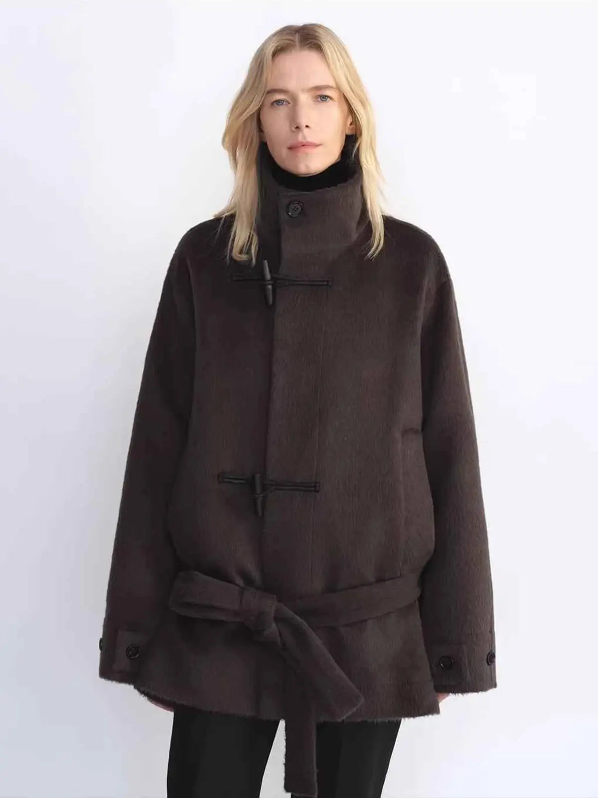 Elegant Warmth alpaca wool blend stand-collar short coat product image 02