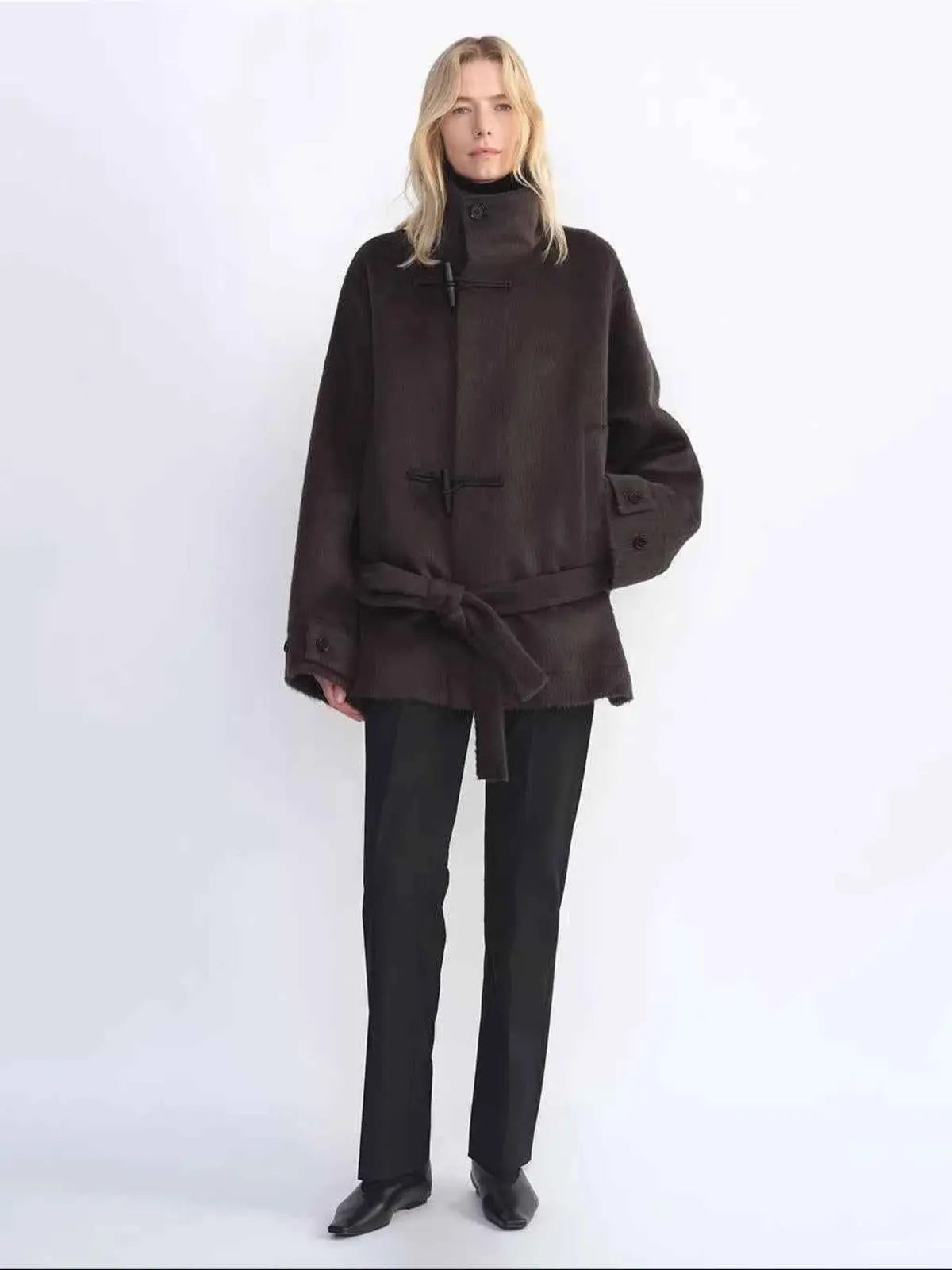 Elegant Warmth alpaca wool blend stand-collar short coat product image 03