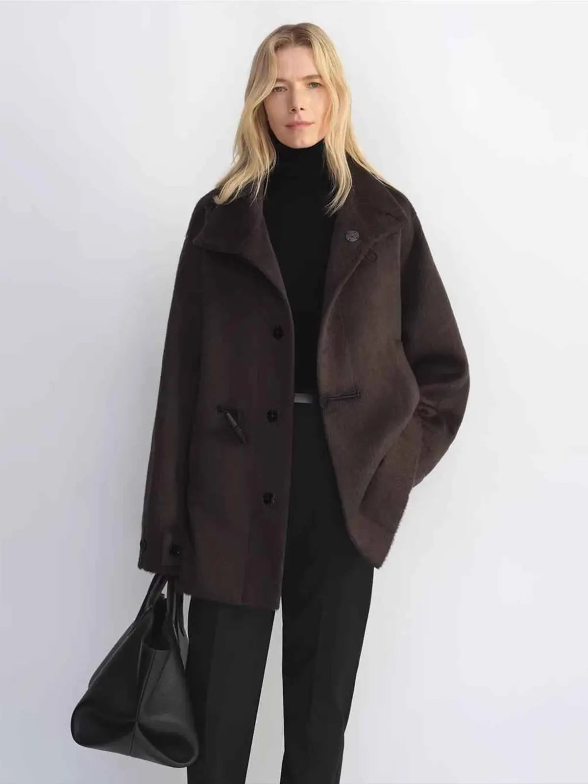 Elegant Warmth alpaca wool blend stand-collar short coat product image 05