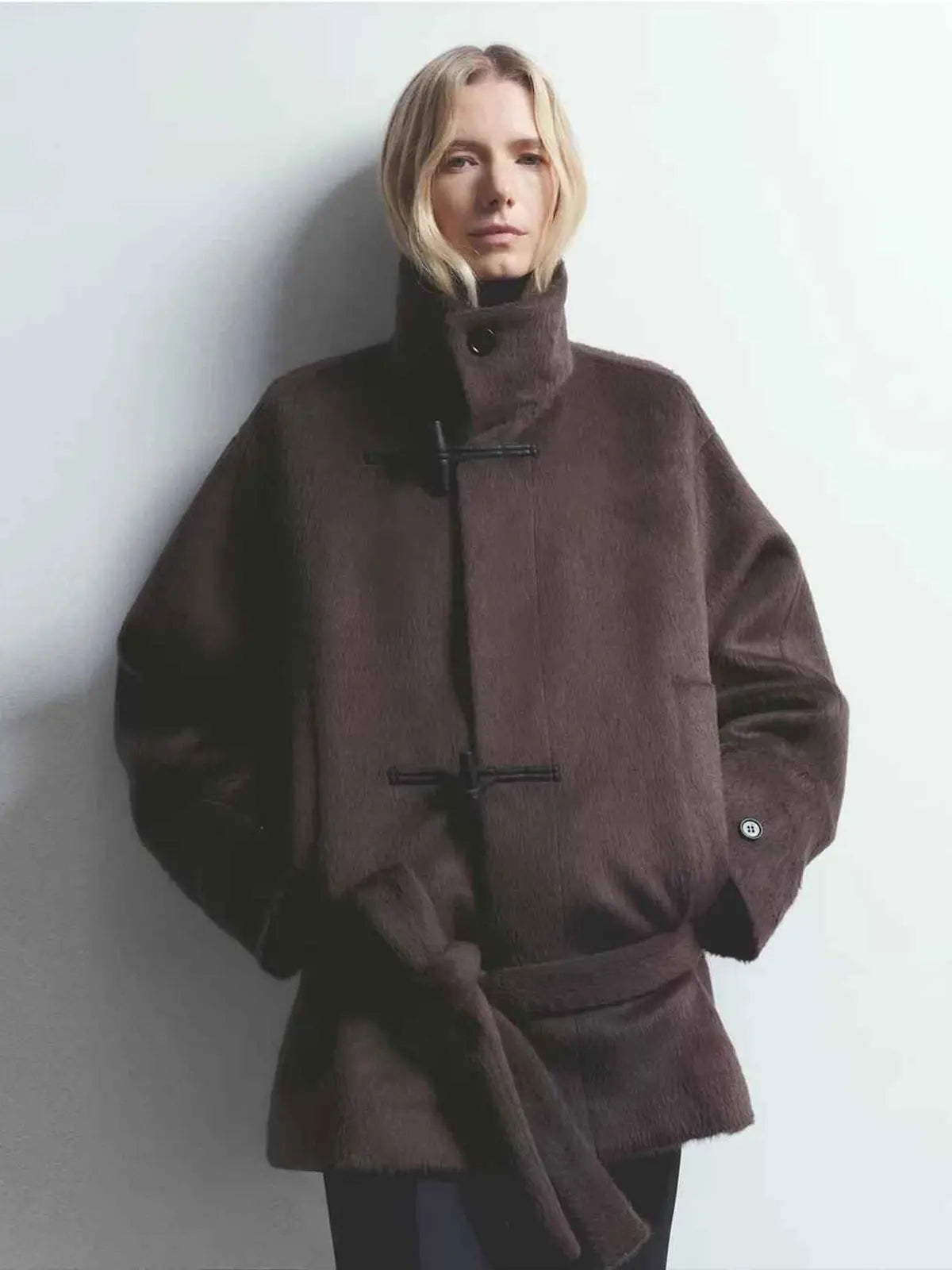 Elegant Warmth alpaca wool blend stand-collar short coat product image 07
