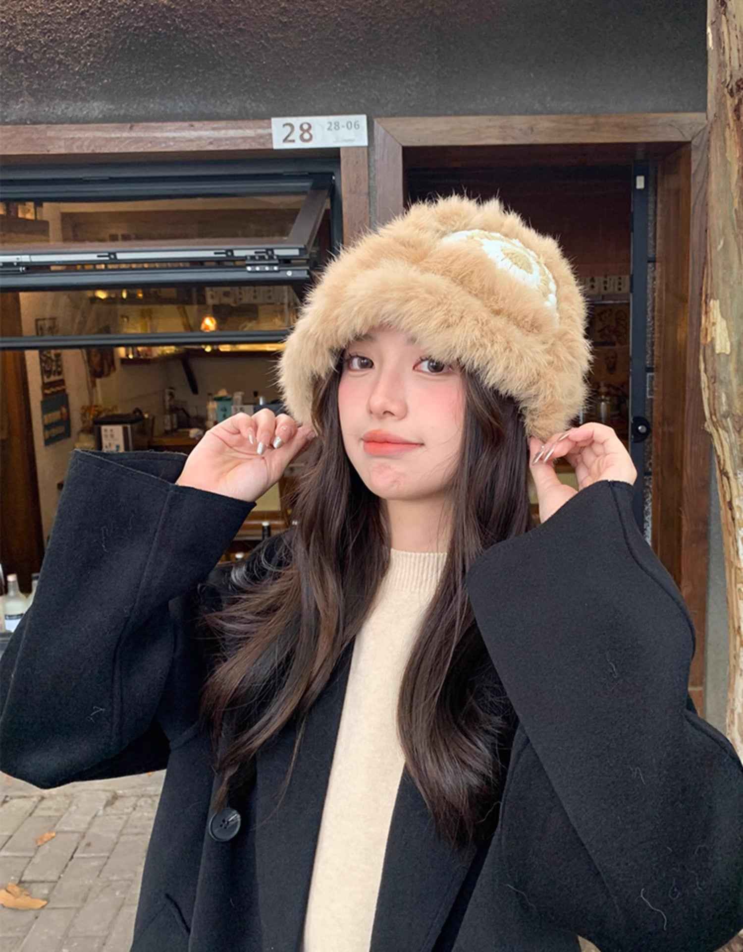 Ethnic festive rabbit fur knitted plush hat - variant_title