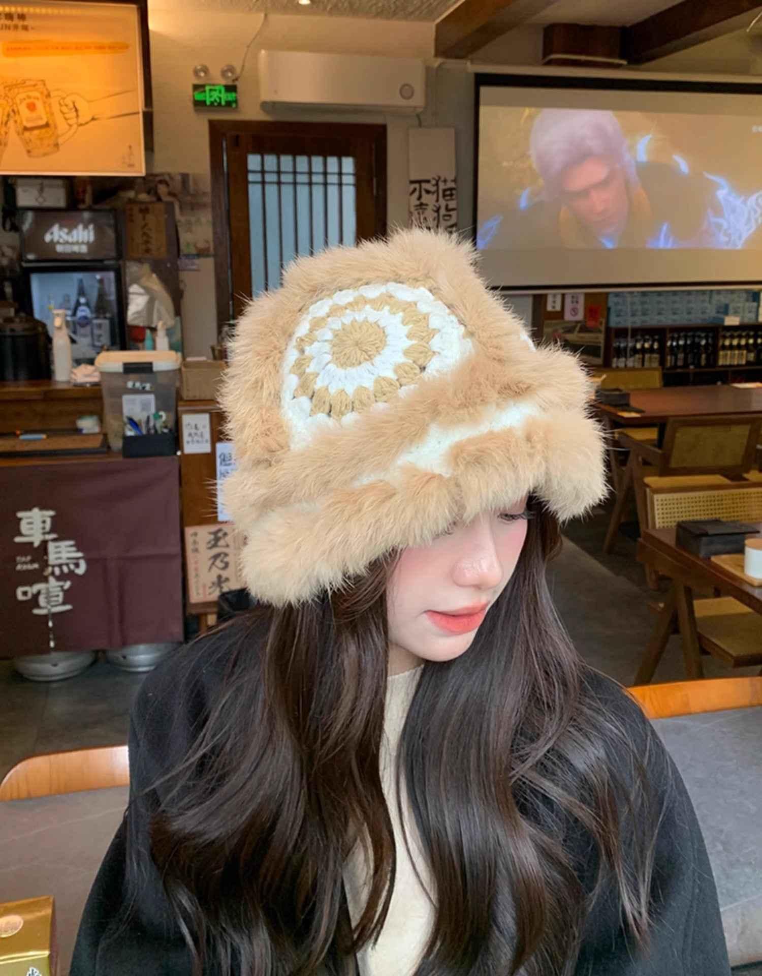 Ethnic festive rabbit fur knitted plush hat - variant_title