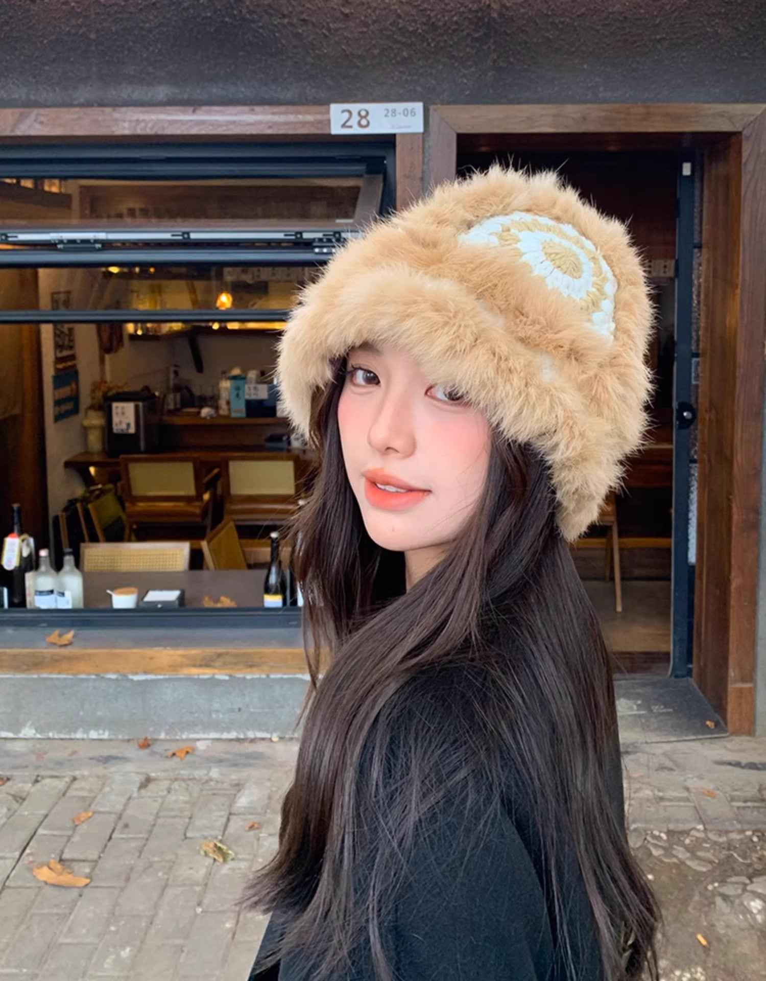 Ethnic festive rabbit fur knitted plush hat - variant_title