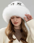Ethnic style mink warm ear protection fox fur bucket hat - variant_title