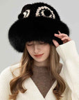 Ethnic style mink warm ear protection fox fur bucket hat - variant_title