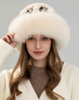 Ethnic style mink warm ear protection fox fur bucket hat - variant_title