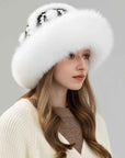 Ethnic style mink warm ear protection fox fur bucket hat - variant_title