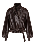 Firelady Fur Women's Waxed Sheepskin Biker Double-Breasted Funnel Neck leather jacket - Belted "Heartbeat Radio"