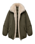 Fireladyfur Women's Mid-Length Two-Tone Fox Fur Down Jacket"Warm Dialogue"