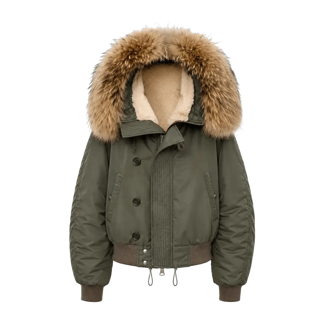 Fireladyfur Warm Short Style Jacket with a Large fur Hood and Raccoon Fur"Cool and Sharp"