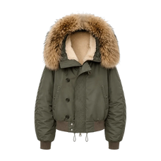 Fireladyfur Cool and Sharp short hooded jacket with raccoon fur product cutout