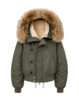 Fireladyfur Warm Short Style Jacket with a Large fur Hood and Raccoon Fur"Cool and Sharp"