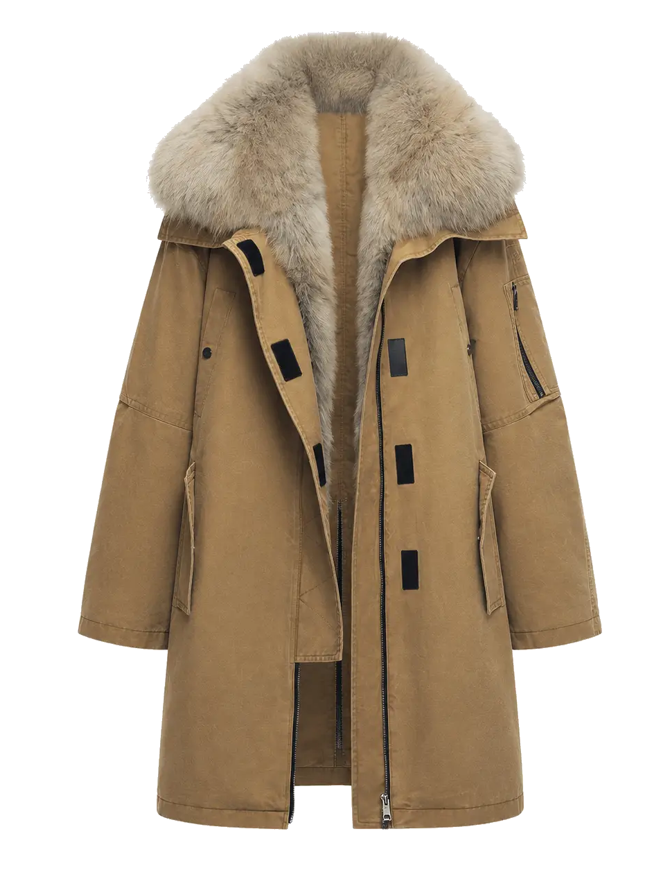 Firelady Fur Swan Feather Collection khaki raccoon fur down parka front product cutout