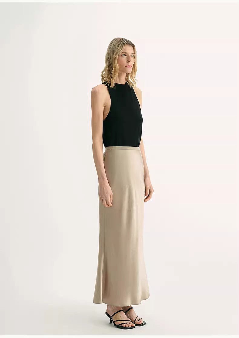 "Extremely luxurious" American EASTMAN acetate glossy bias - cut elegant slim fishtail skirt - variant_title