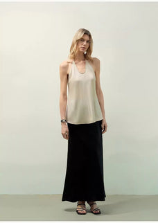 "Extremely luxurious" American EASTMAN acetate glossy bias - cut elegant slim fishtail skirt - variant_title