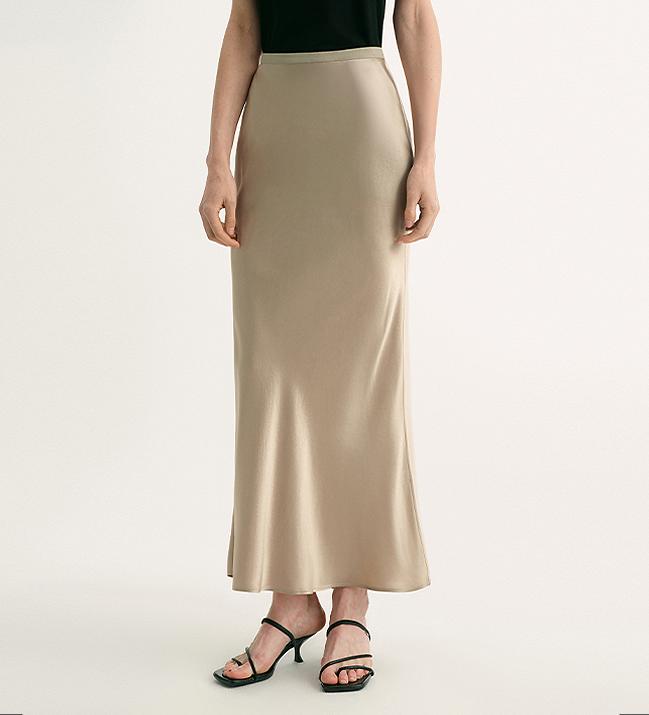 "Extremely luxurious" American EASTMAN acetate glossy bias - cut elegant slim fishtail skirt - variant_title