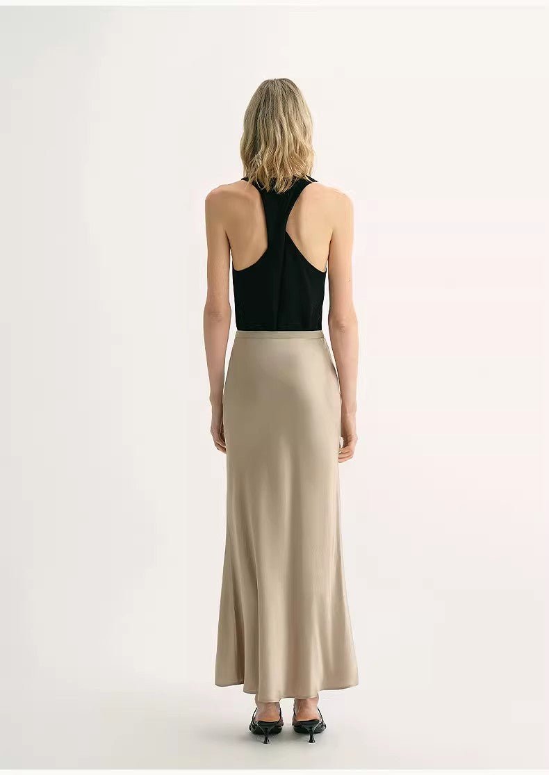 "Extremely luxurious" American EASTMAN acetate glossy bias - cut elegant slim fishtail skirt - variant_title
