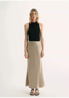 "Extremely luxurious" American EASTMAN acetate glossy bias - cut elegant slim fishtail skirt - variant_title
