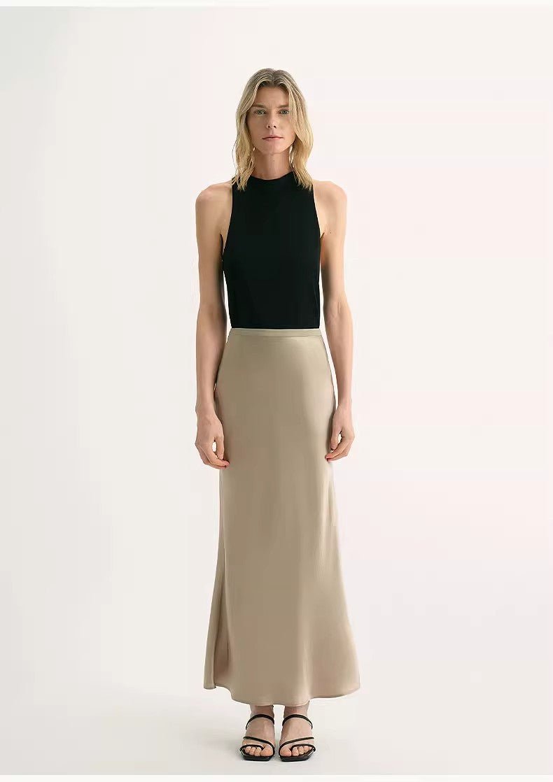 "Extremely luxurious" American EASTMAN acetate glossy bias - cut elegant slim fishtail skirt - variant_title