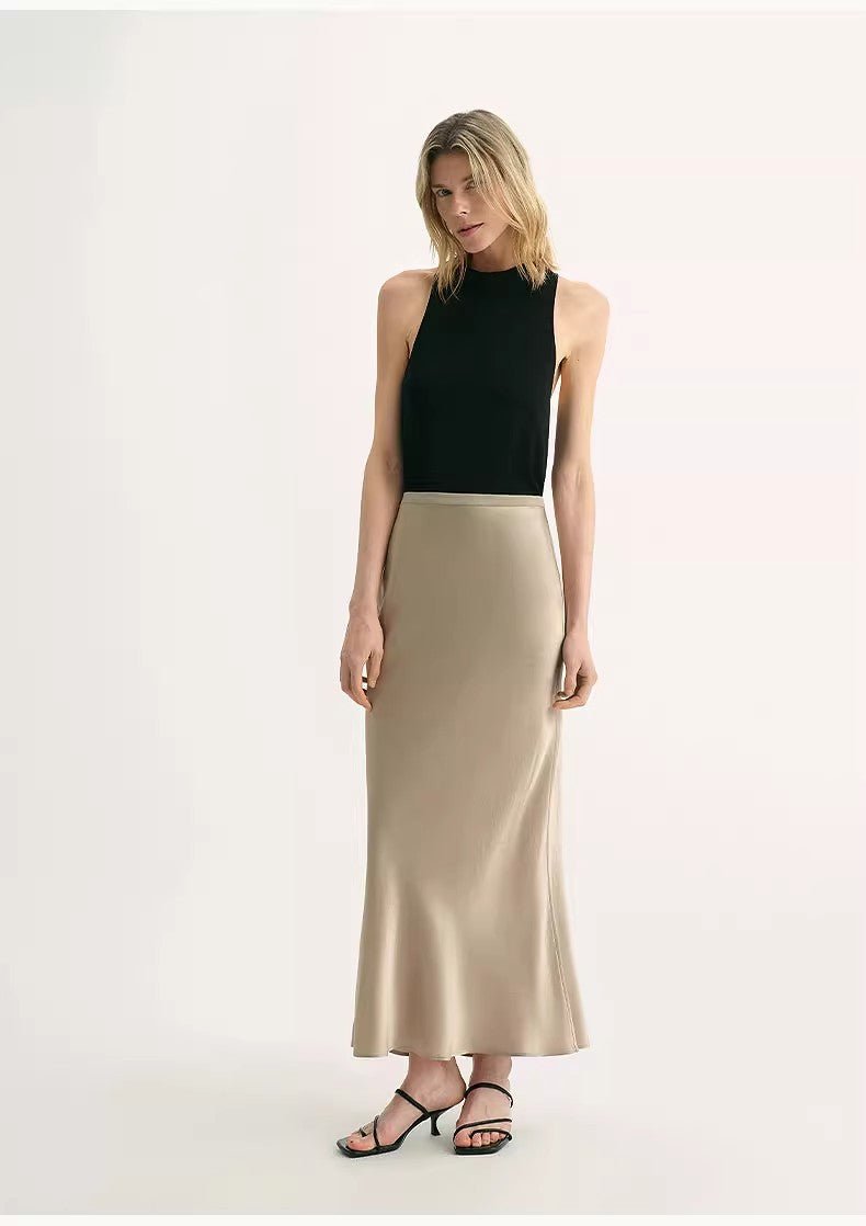"Extremely luxurious" American EASTMAN acetate glossy bias - cut elegant slim fishtail skirt - variant_title