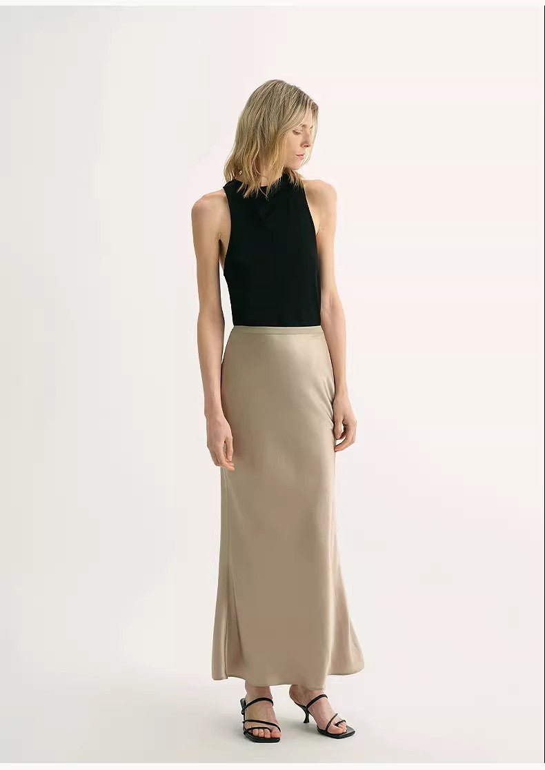 "Extremely luxurious" American EASTMAN acetate glossy bias - cut elegant slim fishtail skirt - variant_title