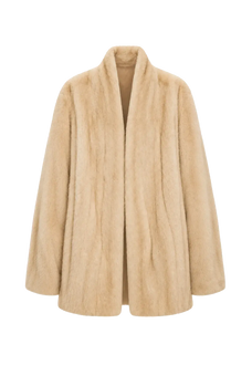 Fairy Mountain Dew Beige natural mink V-neck coat, transparent product view