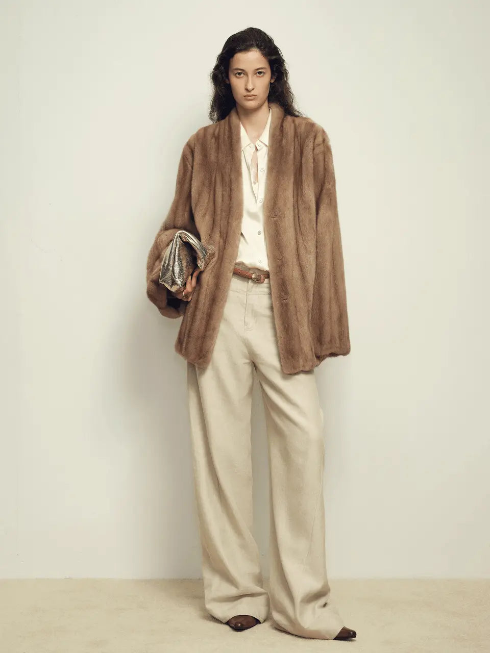 Fairy Mountain Dew Paschen mink coat on model, front view