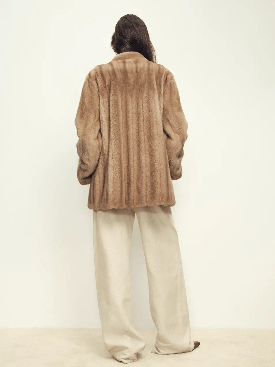 Fairy Mountain Dew Paschen mink coat on model, back view