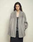 Fairy Mountain Dew Sapphire natural mink coat on model, front view