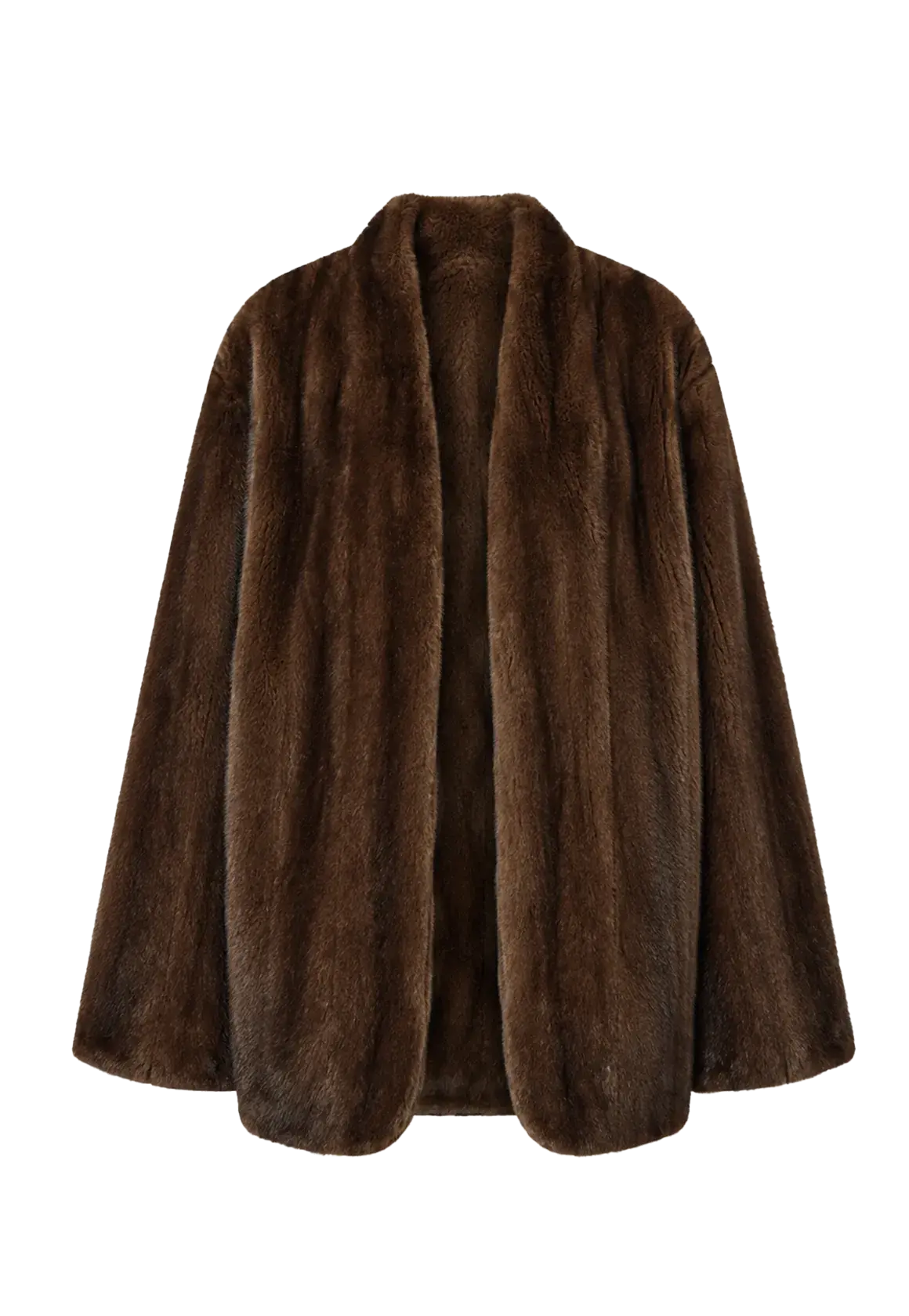 Fairy Mountain Dew Brown natural mink V-neck coat, transparent product view