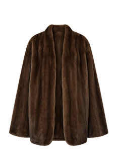Fairy Mountain Dew Brown natural mink V-neck coat, transparent product view