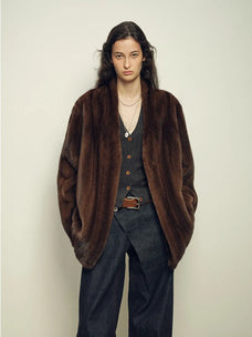 Fairy Mountain Dew Brown natural mink coat on model, front view