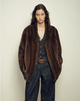 Fairy Mountain Dew Brown natural mink coat on model, front view
