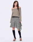 Firelady Fur Fashion Law army green gray off-shoulder raglan sleeve top on EVA model angled view