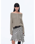 "Fashion Law" Casual One - shoulder Raglan Sleeve T-shirt Top - variant_title